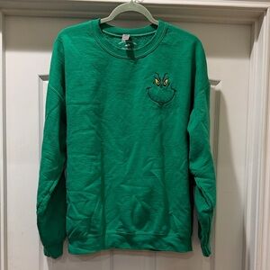 Green Sweater with Embroidered Grinch Design
